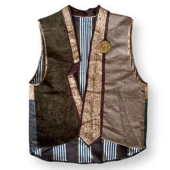 Vntg Handmade Open Front Vest Sz OS Brown Tweed Velvet Unique Indie Academia